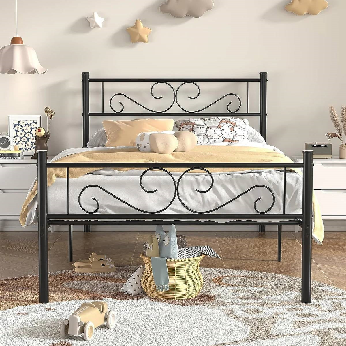 Twin Sturdy Metal Platform Bed Frame with Headboard Footboard in Black Finish