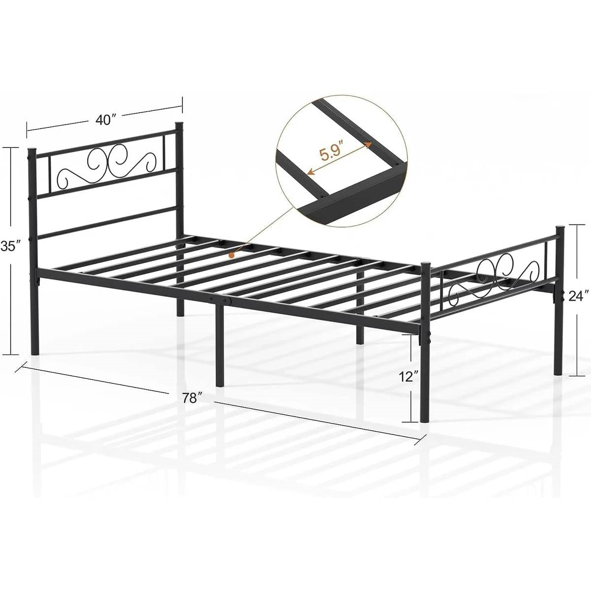 Twin Sturdy Metal Platform Bed Frame with Headboard Footboard in Black Finish