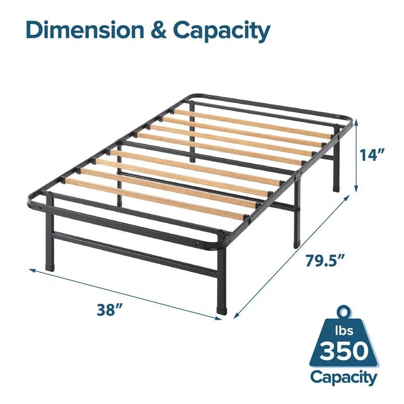 Twin XL size Metal Bed Frame with Bamboo Wood Slats