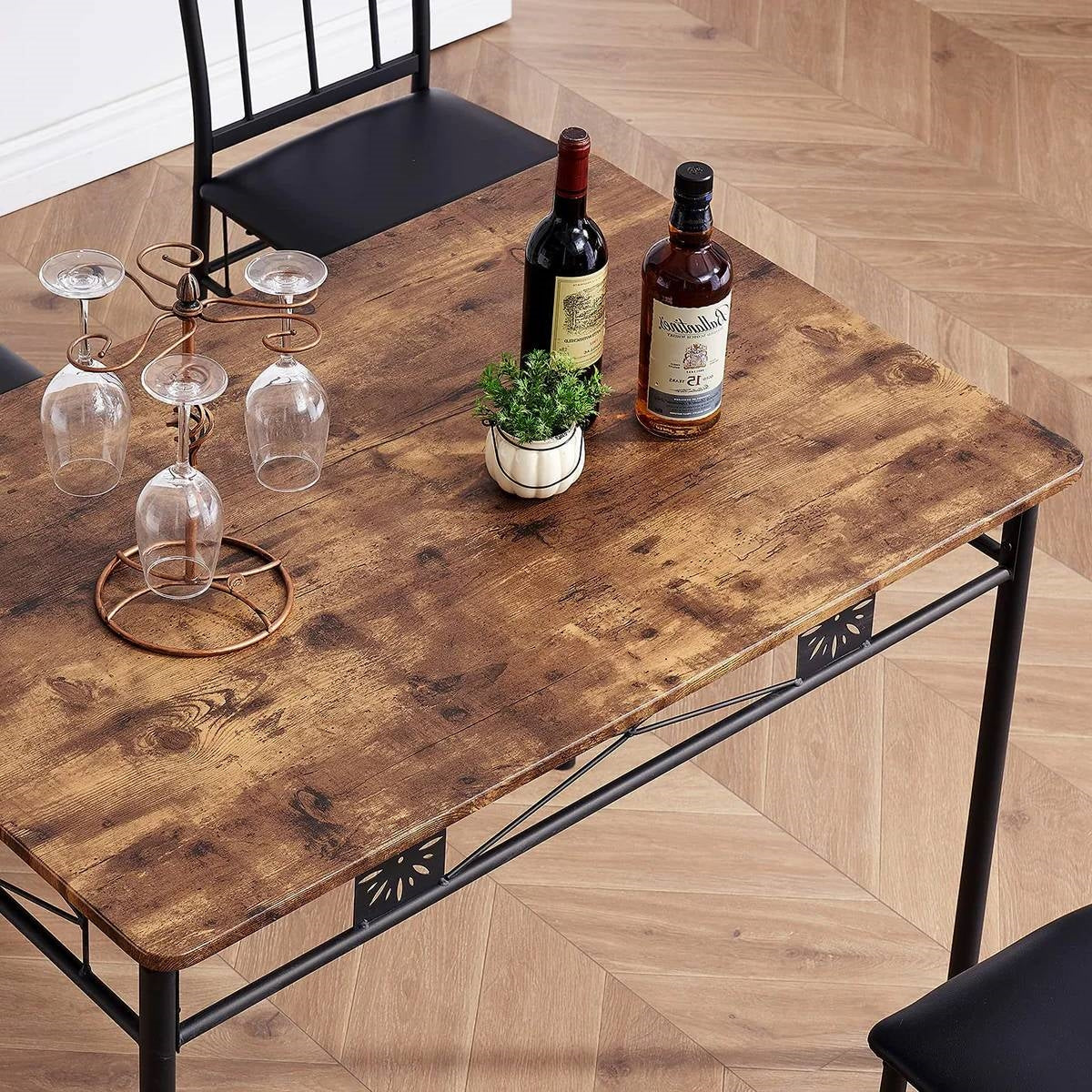 Farmhouse 5-Piece Dining Set with Wood-Top Table and 4 Cushioned Chairs