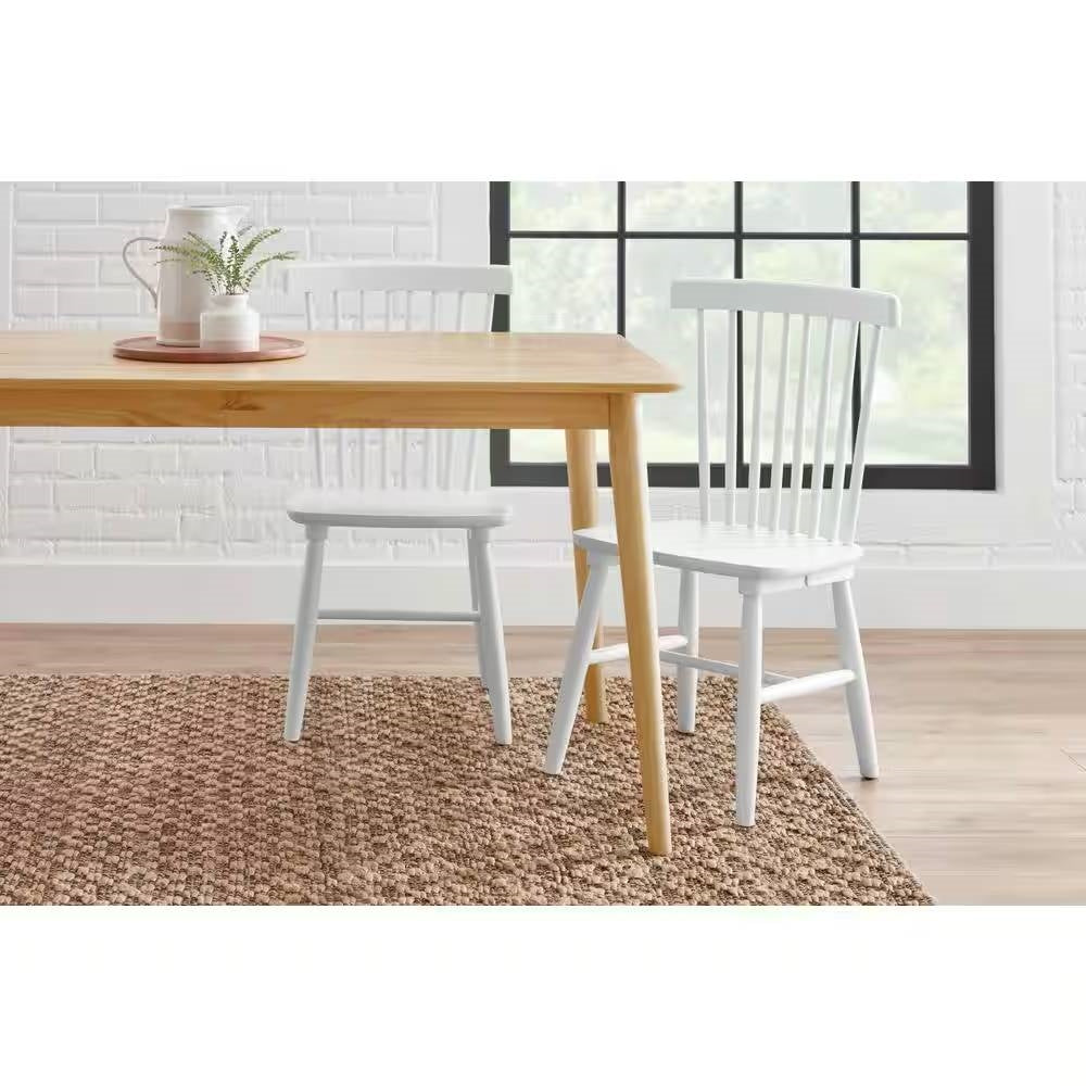Set of 2 Classic Spindle Back White Solid Wood Dining Chair