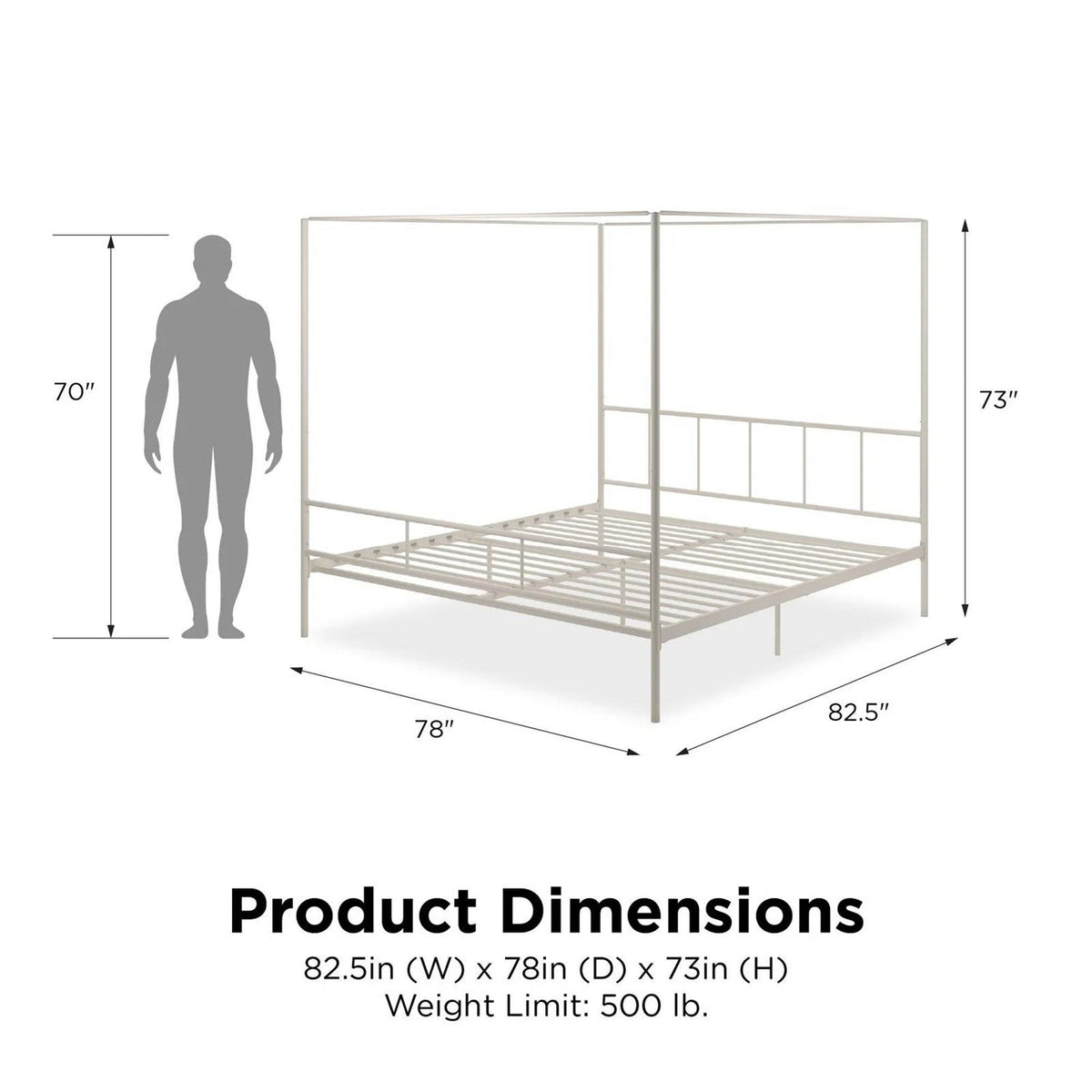 King size Modern Metal Canopy Bed Frame with Headboard and Footboard in White