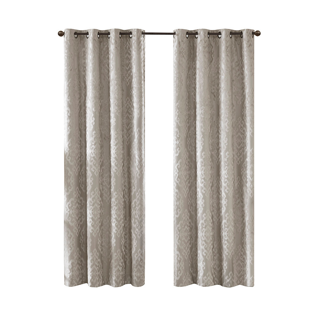 Knitted Jacquard Damask Total Blackout Grommet Top Curtain Panel