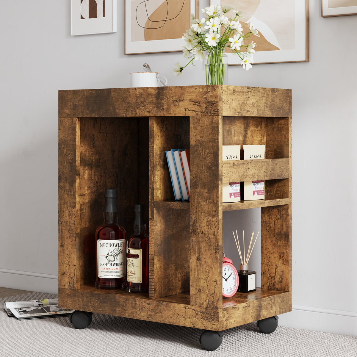 Mid-century Modern Style Movable Side Cabinet