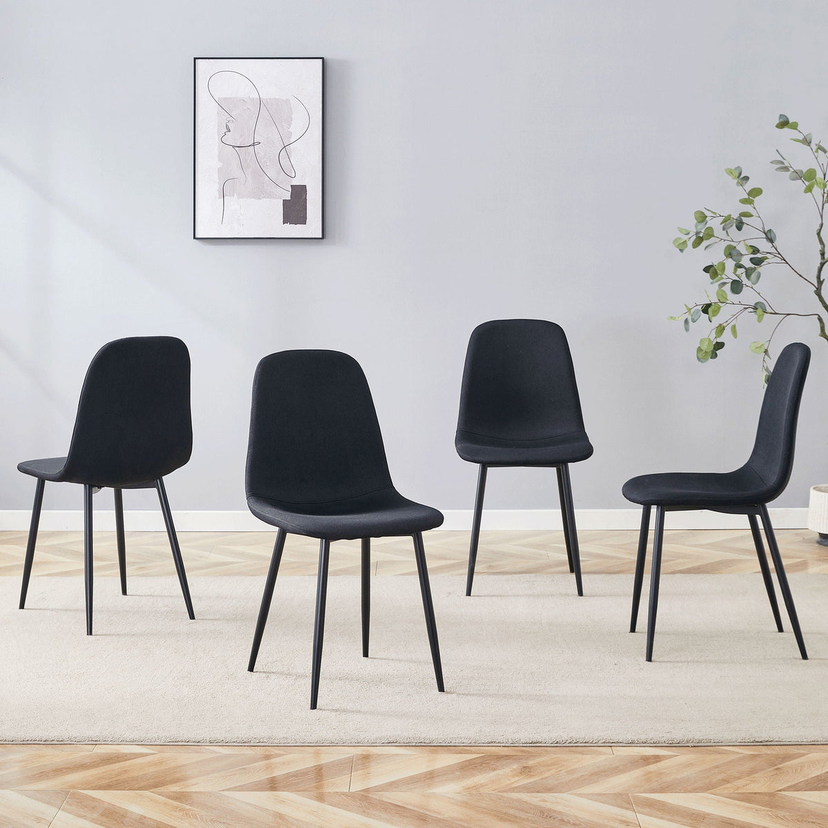 Modern Medieval Style Cushioned Side Chairs Set With Metal Legs For Kitchens
