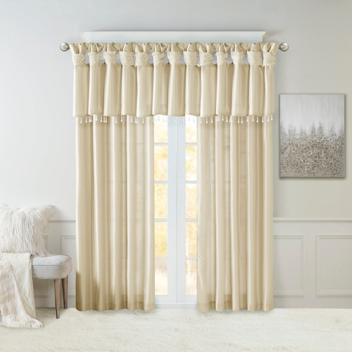 Twist Tab Lined Window Curtain Panel Champagne 50x95