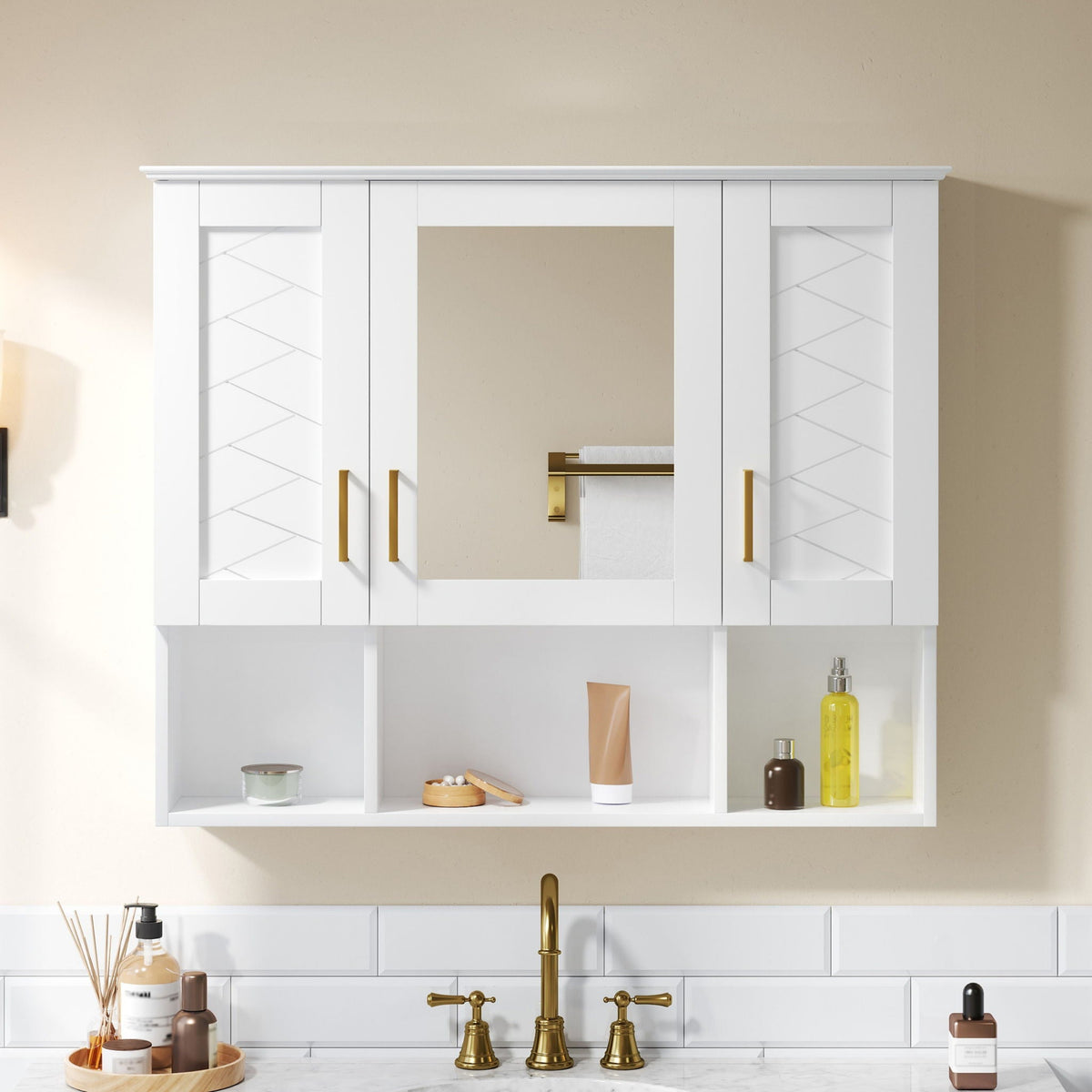 Modern Wall Mounted Medicine Cabinet With Adjustable Shelves, Soft Close Doors, High Define Mirror