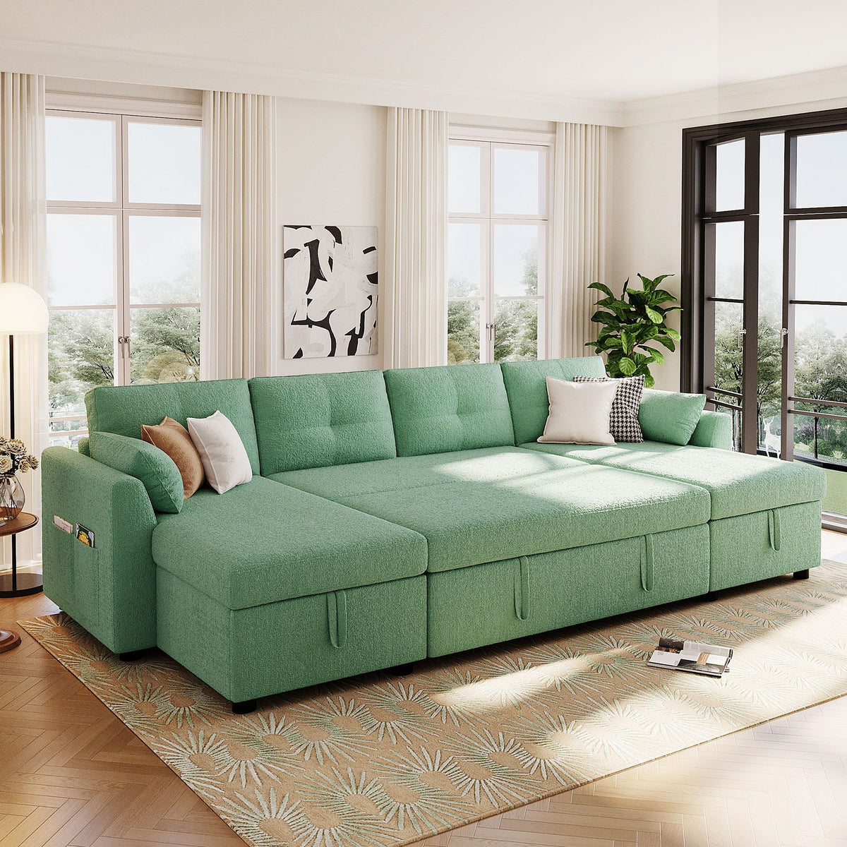 U-Shaped Sectional Sofa Bed With Storage And USB Ports