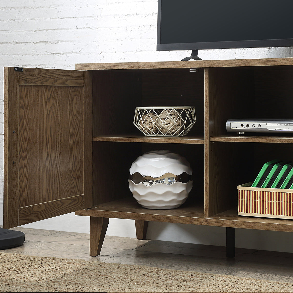 Modern 60 Inch TV Stand in Classic Walnut Finish