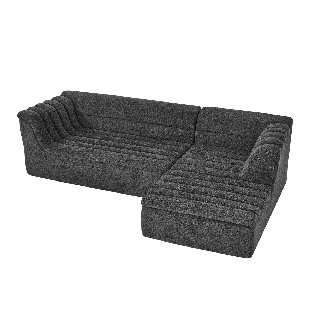 Upholstered L-Shaped Modular Sectional Sofa With Chaise, Wave-Shaped Armrest