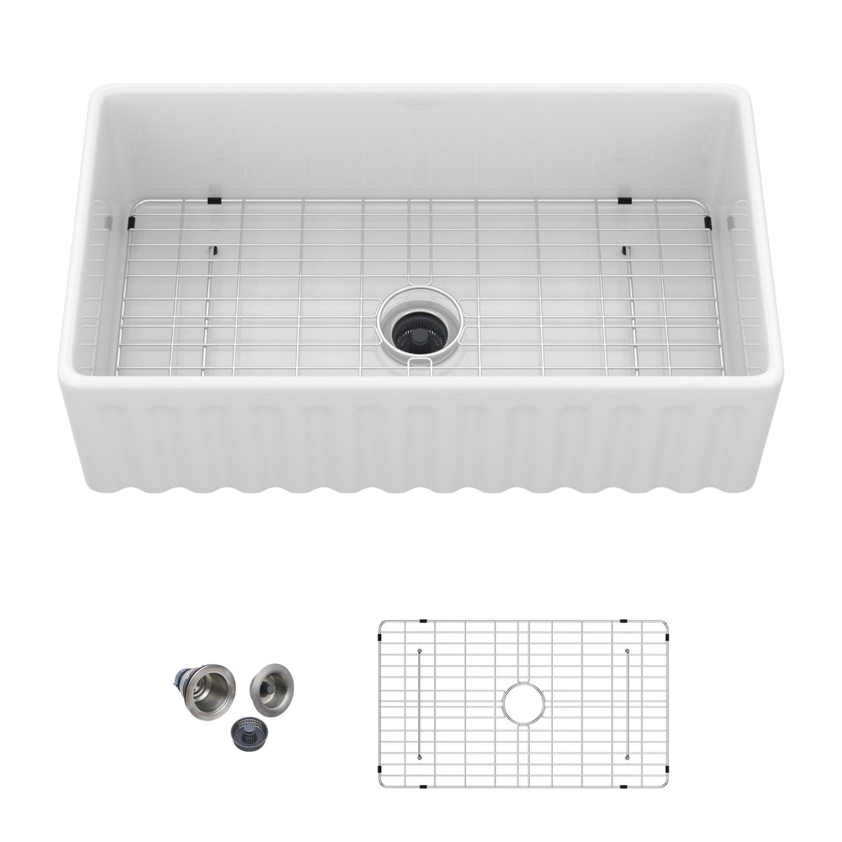 Sink - Apron-Front Reversible Single Bowl Kitchen Sink With Smooth And Ribbed Finishes - White