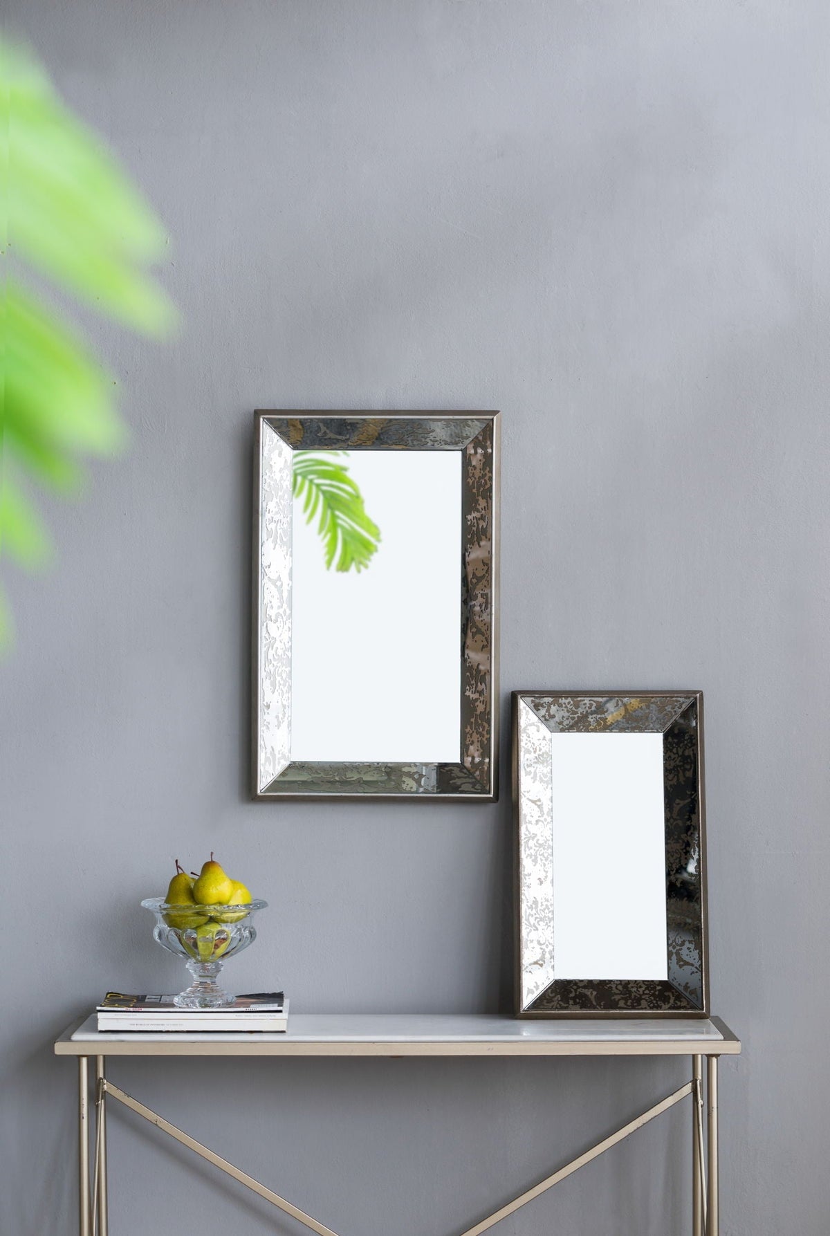 Antique Rectangle Mirror with Floral Accents