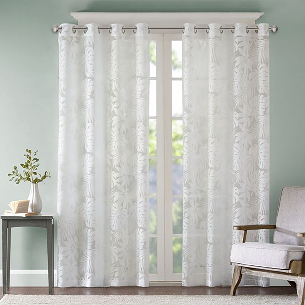 Palm Leaf Burnout Sheer Window Curtain White 50x84