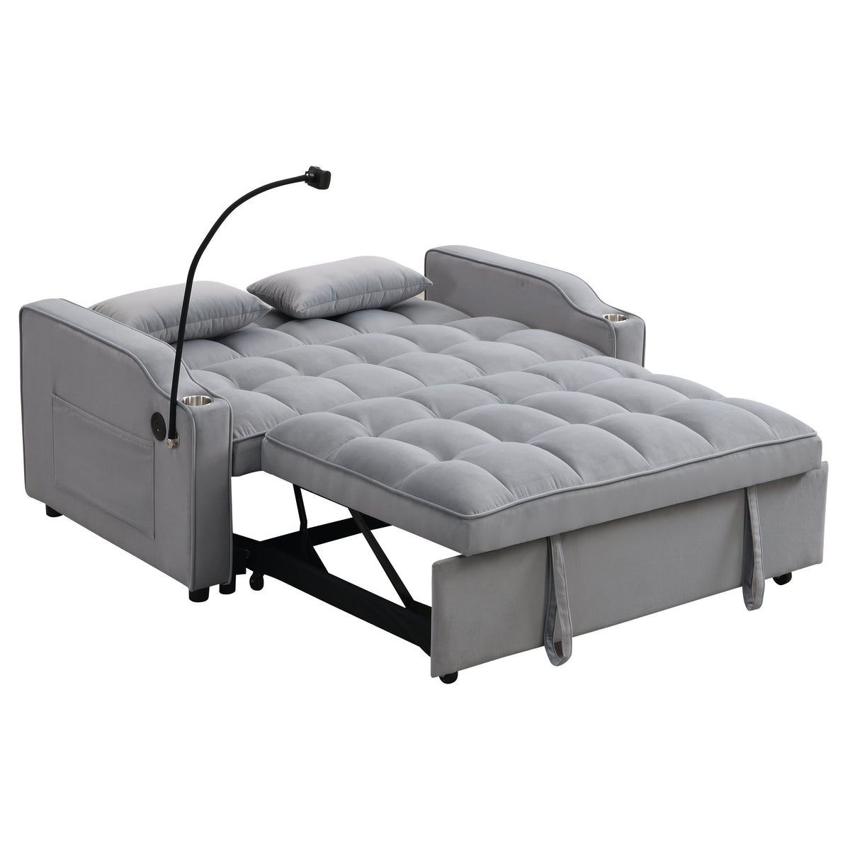 Modern Velvet Loveseat Futon Sofa Couch with Pullout Bed