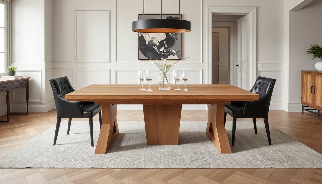 Atelier-Style European Oak Dining Tables: Bouclé-Textured Finishes with Full-Grain Leather Accents for a Refined Modern Dining Room