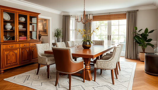 Curated Dining Room Styling: Artisanal European Oak Tables with Bouclé Textures and Full-Grain Leather Accents for Modern Luxury