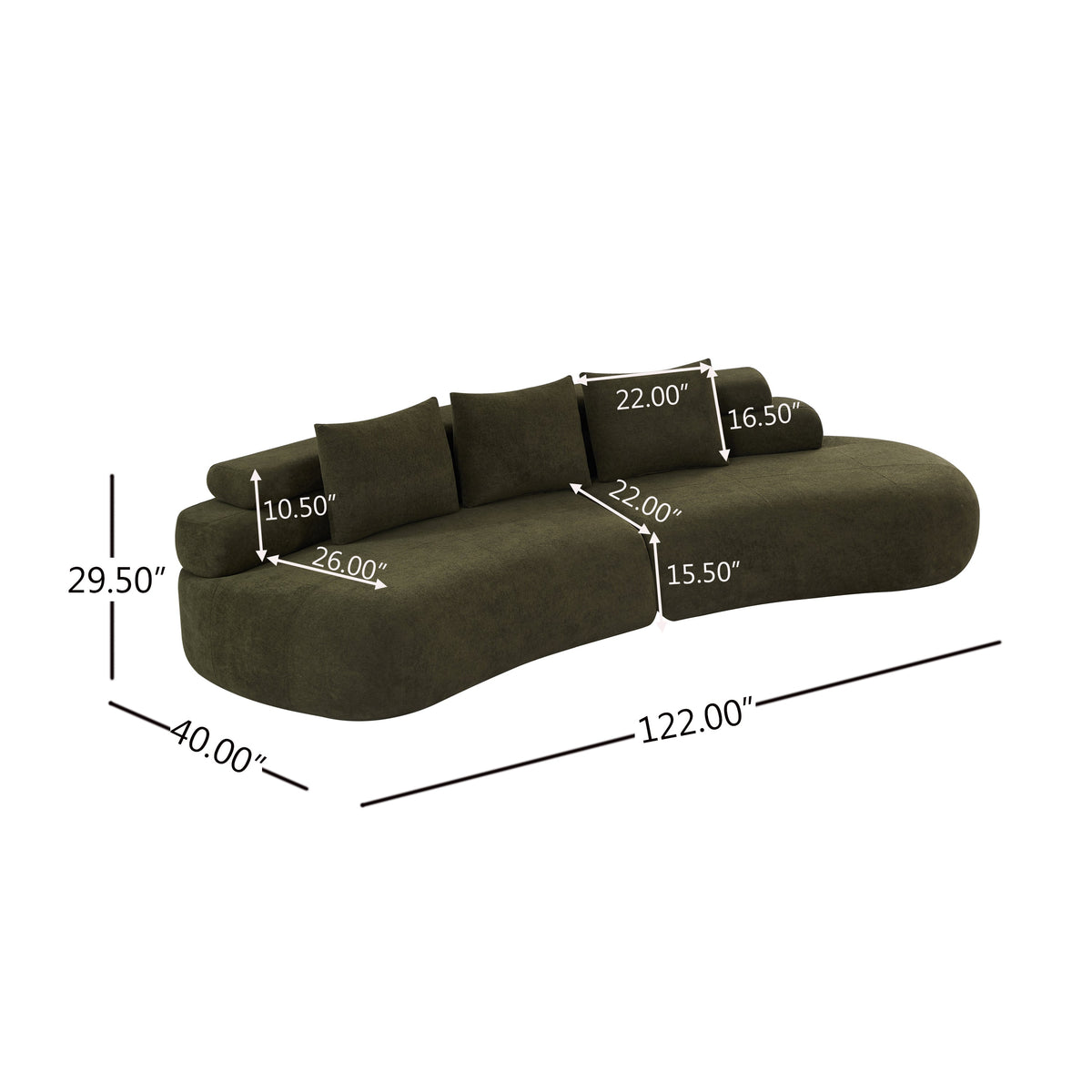 122" Curved Sectional Sofa with Modular Design - Olive Green
