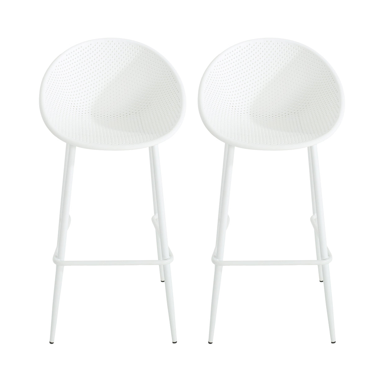 Modern Gable Outdoor Barstool Set of 2 in White