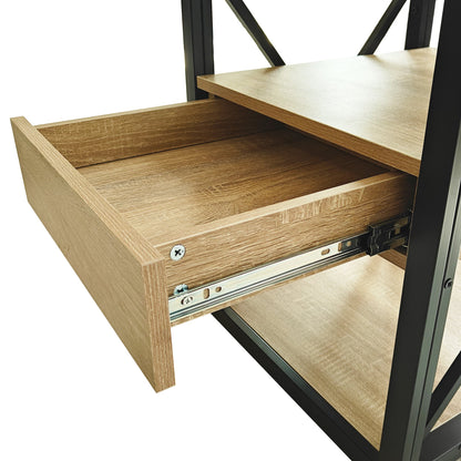 1 Piece Modern End Table with Drawer - Natural Wood & Tempered Glass