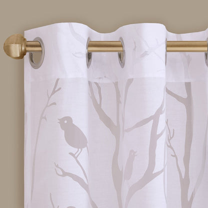 Grommet Top Sheer Bird on Branches Burnout Window Curtain Panel