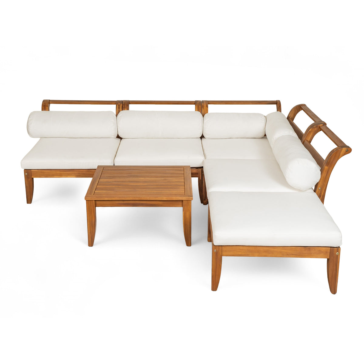 6 Piece Acacia Wood Outdoor Modular Sectional with Daybed and Tea Table