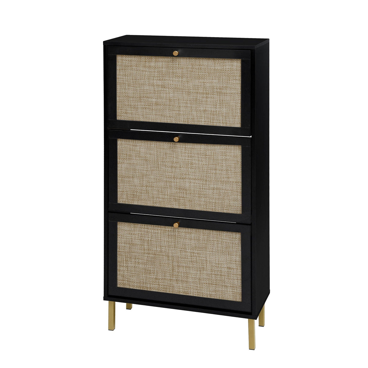 Modern Rattan 3 Door Shoe Rack Cabinet for Entryway