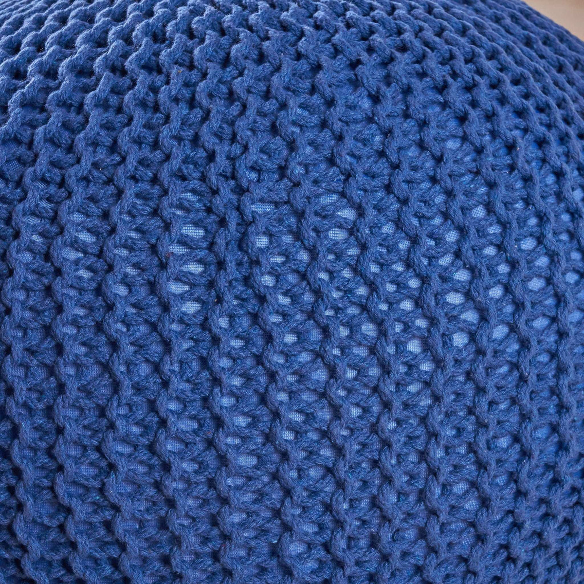 Bordeaux Knitted Cotton Round Pouf - Versatile Ottoman and Floor Cushion