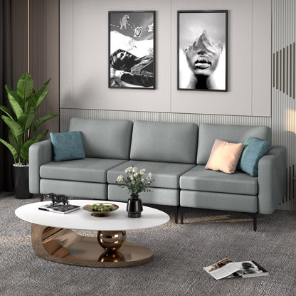 3-Seat Sectional Sofa Couch with Armrest Magazine Pocket and Metal Leg