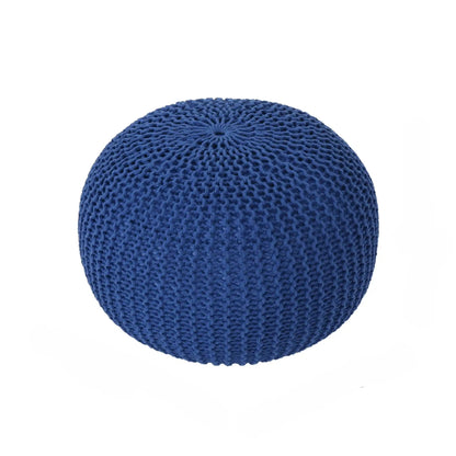 Bordeaux Knitted Cotton Round Pouf - Versatile Ottoman and Floor Cushion