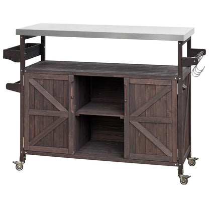 K&K Outdoor Kitchen Island, Rolling Bar Cart & Storage Cabinet