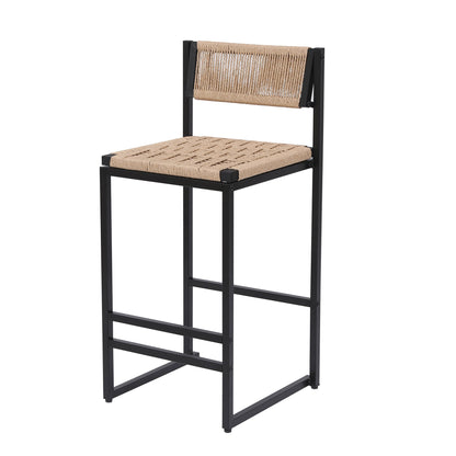 Kitchen Bar Stools with Footrest Set of 2 Paper Rope Weave Dining Chairs