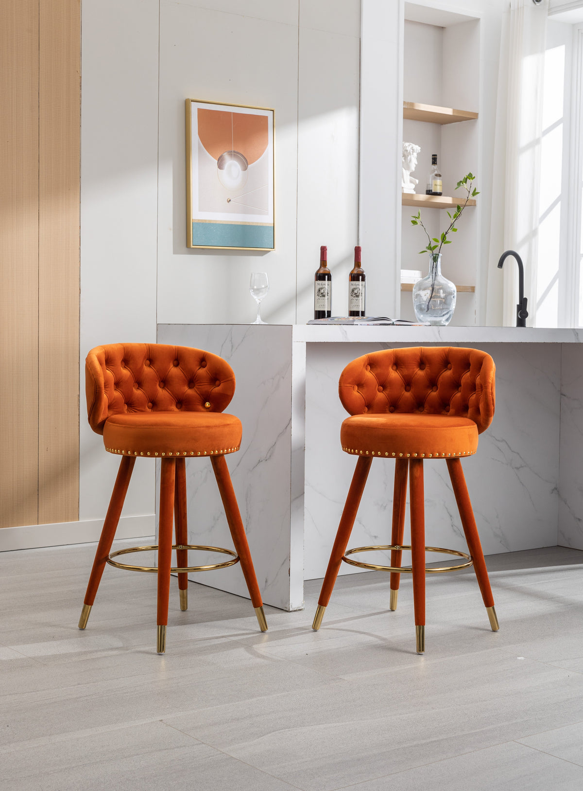 COOLMORE Counter Height Bar Stools Set of 2 for Kitchen Counter Solid Wood Legs with a fixed height of 360 degrees