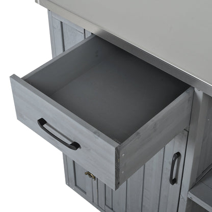 Outdoor Kitchen Island Fir Wood Prep Station with Stainless Steel Top