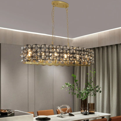 39" Contemporary Crystal and Black-Gold Pendant Chandelier