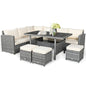 7 Pieces Patio Rattan Dining Furniture Sectional Sofa Set with Wicker Ottoman