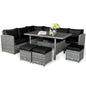 7 Pieces Patio Rattan Dining Furniture Sectional Sofa Set with Wicker Ottoman