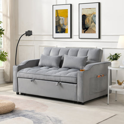 Modern Velvet Loveseat Futon Sofa Couch with Pullout Bed