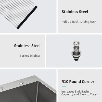 Drop In Kitchen Sink, 16 Gauge Stainless Steel, Single Bowl, Topmount Basin