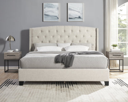 Astral 3-Piece Upholstered Bedroom Set, Tufted Wingback Bed with Two Gray Nightstands