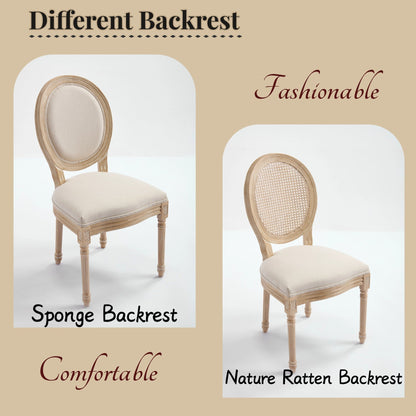 French Country Dining Chairs Set of 2 Upholstered with Rattan Back
