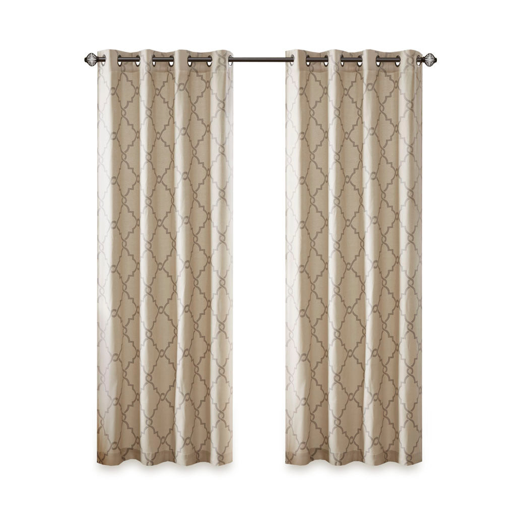 Fretwork Print Grommet Top Window Curtain Panel (One Panel)