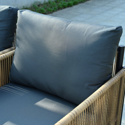 Patio 4-Piece Brown PE Wicker Sofa Set with Grey Cushions