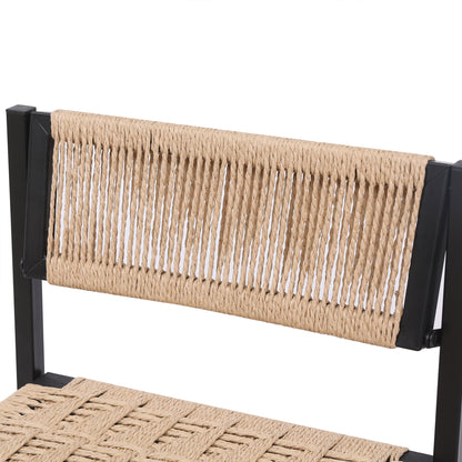 Kitchen Bar Stools with Footrest Set of 2 Paper Rope Weave Dining Chairs
