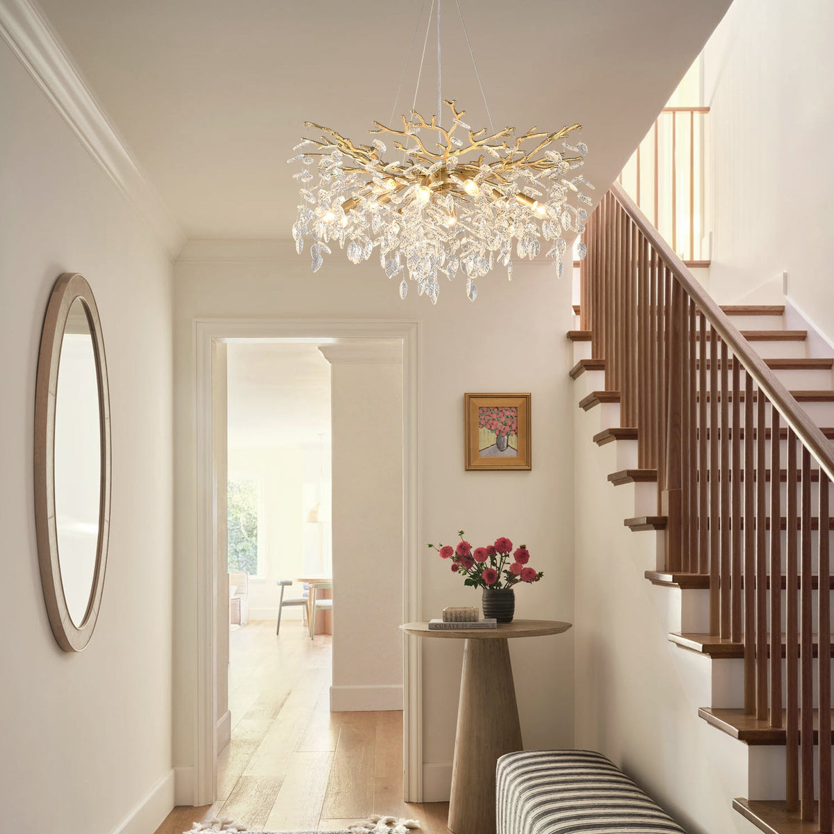 8-Light Crystal Gold Chandelier for Dining Room and Kitchen Island