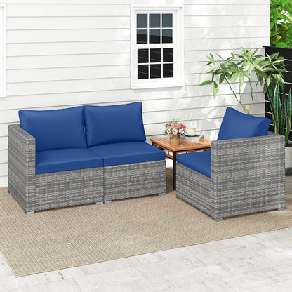 3 Pieces Patio Sectional Sofa Set PE Rattan Modular Couch Furniture Set with Soft Cushions