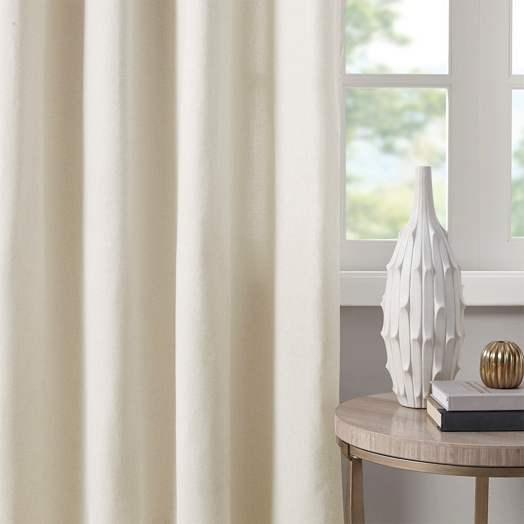 Plaid Rod Pocket and Back Tab Curtain Panel with Fleece Lining Natural 50x84"