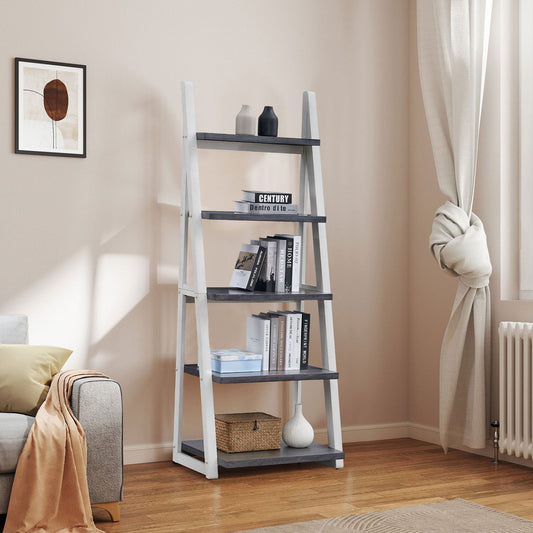 5-Tier Ladder Shelf with Rubber Wood Frame