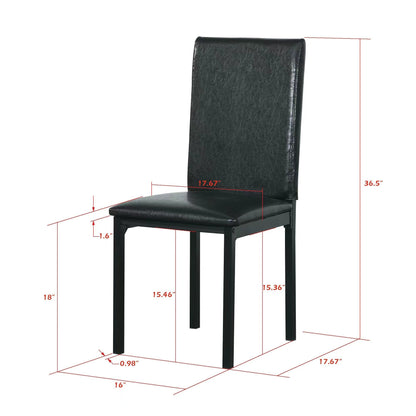 Furniture 5 Piece Metal Dinette Set with Faux Marble Top - Black