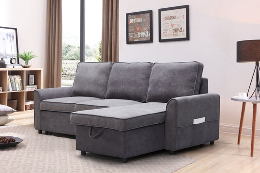 Modern Modular L-Shaped Sofa Bed with Chaise Dark Grey Linen