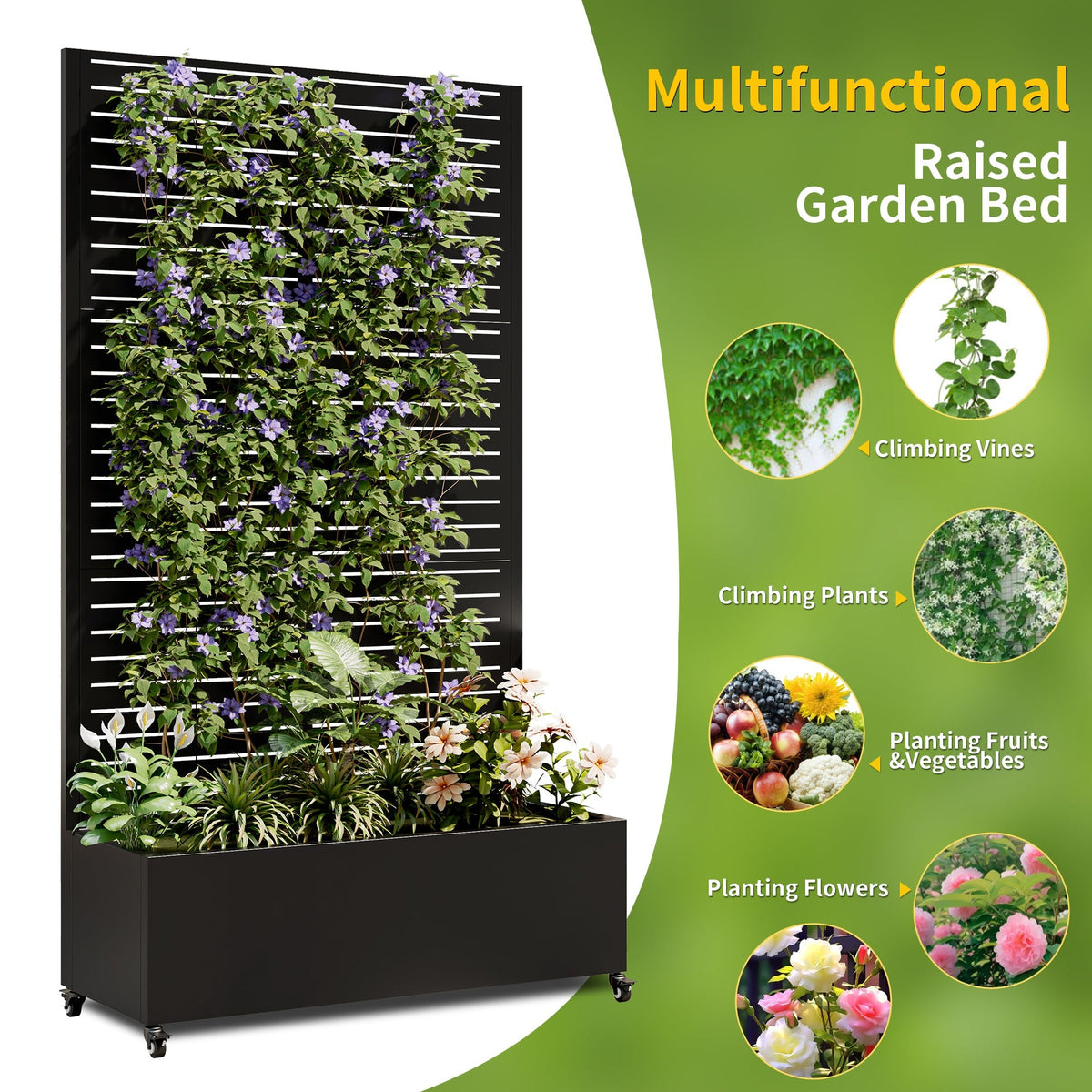 Metal Planter Box with Trellis, 73' x 35' x 16" Raised Garden Bed